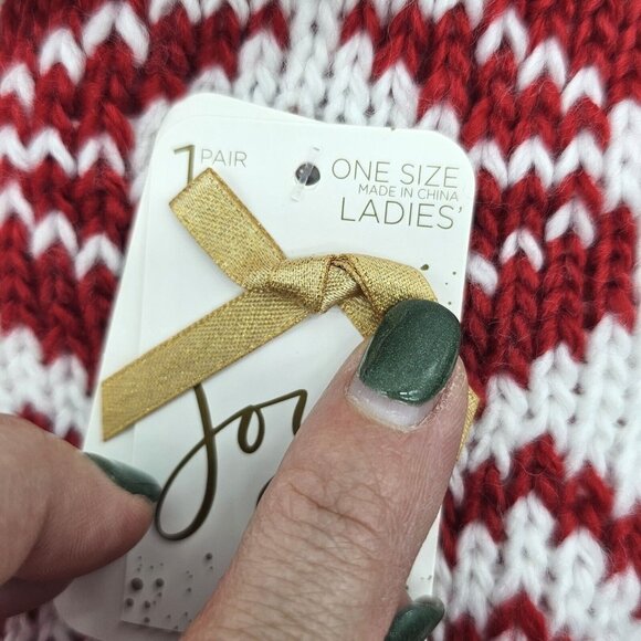 Joy Knit Sherpa Lined Slipper Sock Set Christmas Lounge Grippers Red Snow Black - Picture 10 of 13